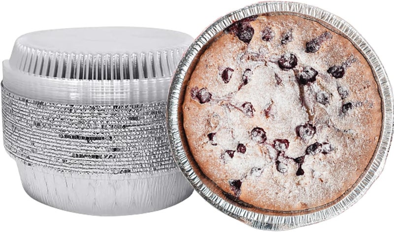 LUCKMETA 7'' Inch Round Tin Foil Pans Disposable Aluminum Pans with Clear Lids (30 Pack), Freezer & Oven Safe - For Baking, Cooking, Storage, Roasting, & Reheating, Recyclable, Pack of 30 - Image 1